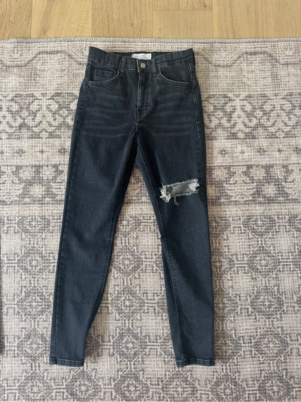 High-Rise Black Distressed Skinny Jeans by topshop - Women
